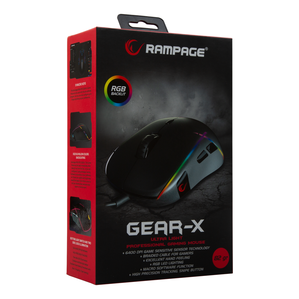 SMX-R115 GEAR-X 6400dpi Hareketli RGB Işıklı 9 Adet Makro Tuşlu Gaming Oyuncu Mouse - Rampage