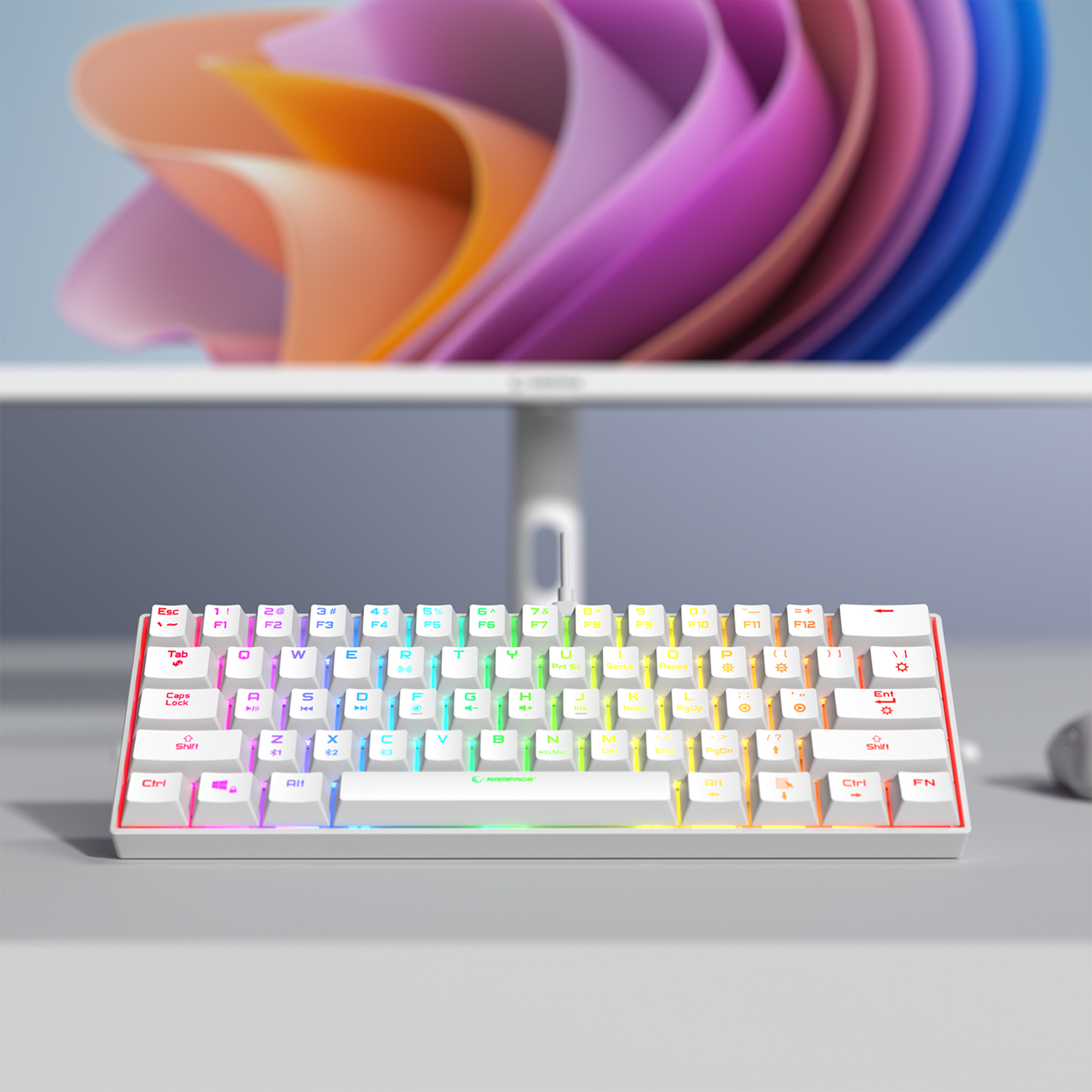 Kb-Rx63 B-Atom Bluetooth Blue Switch 63 Key US Layout Mini Gaming Keyboard-White