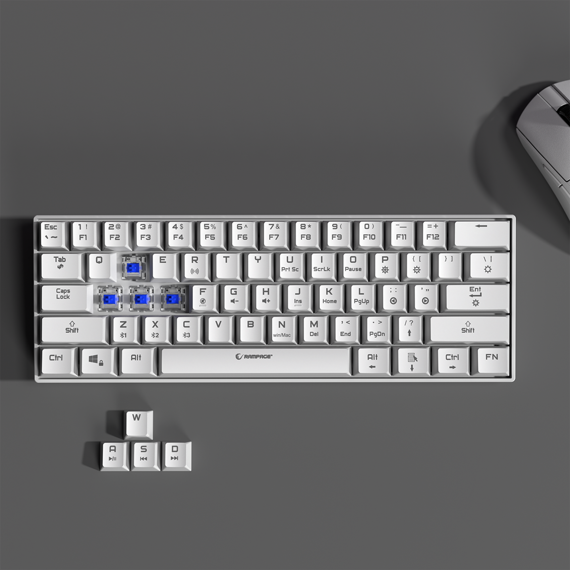 Kb-Rx63 B-Atom Bluetooth Blue Switch 63 Key US Layout Mini Gaming Keyboard-White