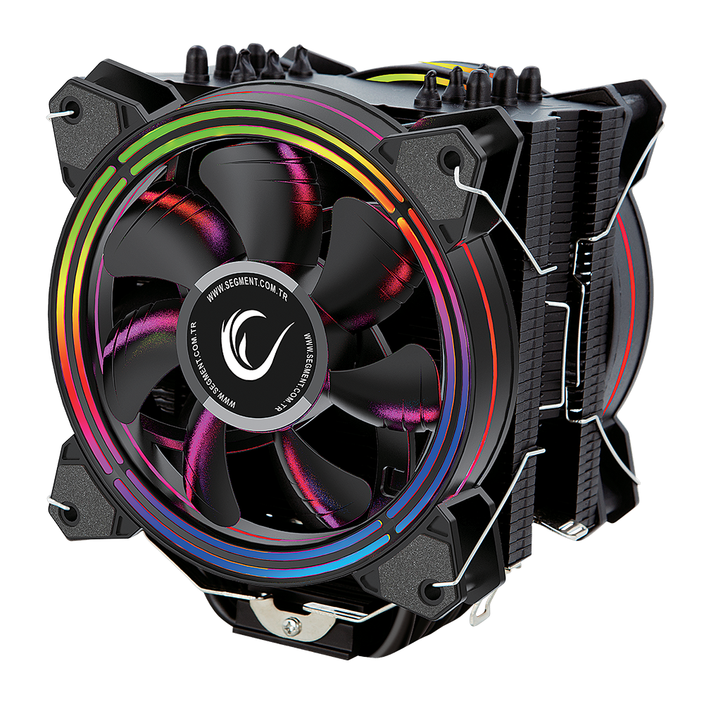 ICED120-RGB 42.5CFM 2000RPM Çift 12cm AMD/Intel LGA1200 Uyumlu S-RGB Hava Soğutmalı CPU Fan - Rampage