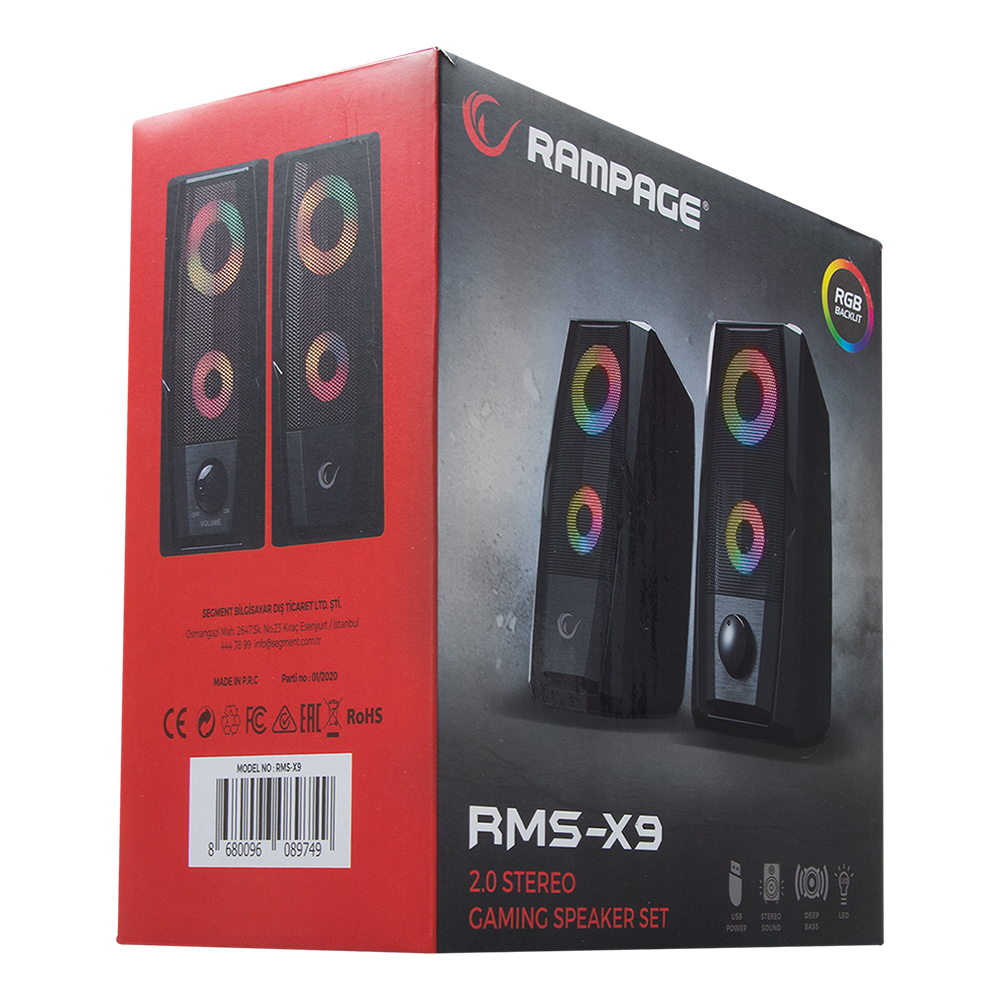 RMS-X9 2.0 RGB Işıklı Multimedia 5V 30dB Gaming Oyuncu Speaker - Rampage