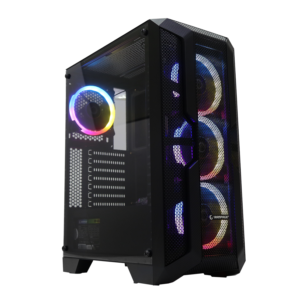 REACTION 600W 80+ BRONZE Temperli Camlı 4*Rainbow Fanlı Gaming Oyuncu Kasası - Rampage