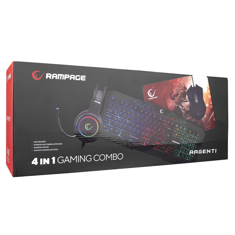 KM-404 ARGENTI Gaming Combo Q Klavye + Kulaklık + Mouse + Mousepad - Rampage