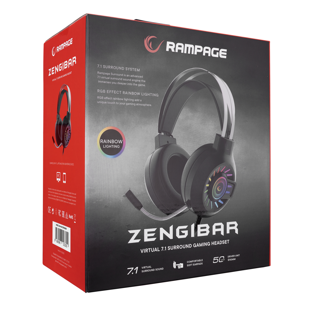 RM-K44 ZENGIBAR RGB 7.1 Oyuncu Kulaklığı - Siyah - Rampage