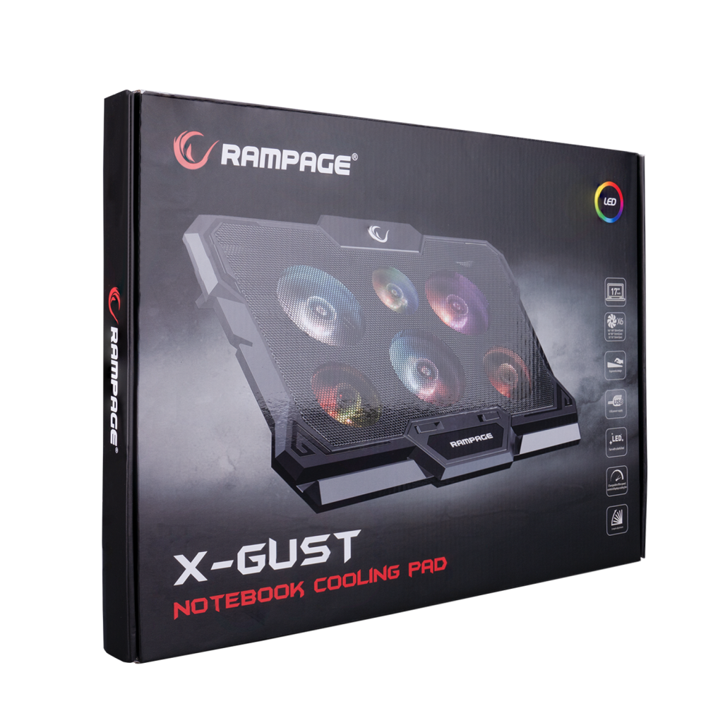 AD-RC10 X-GUST Siyah 6 Fanlı Rainbow 10 - 17 inç Notebook Soğutucu Stand - Rampage