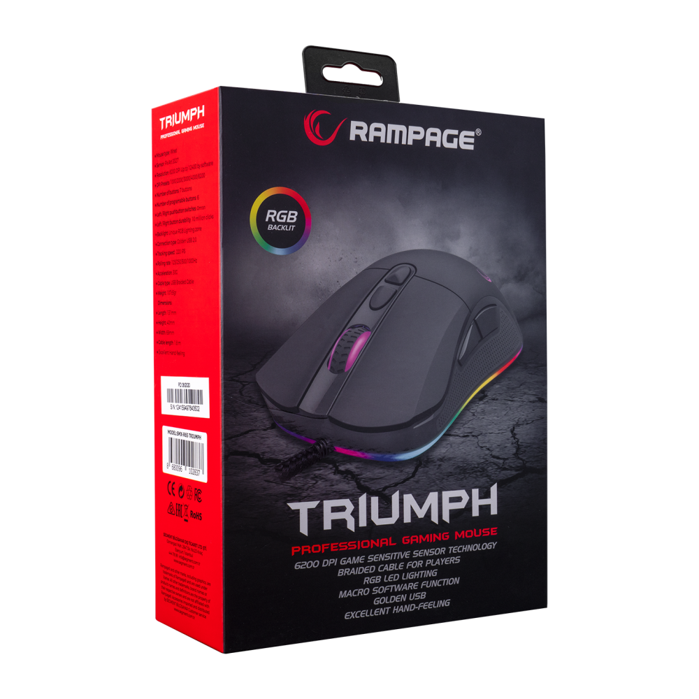 SMX-R65 TRIUMPH Usb Siyah RGB Işıklı 12400dpi Gaming Oyuncu Mouse - Rampage