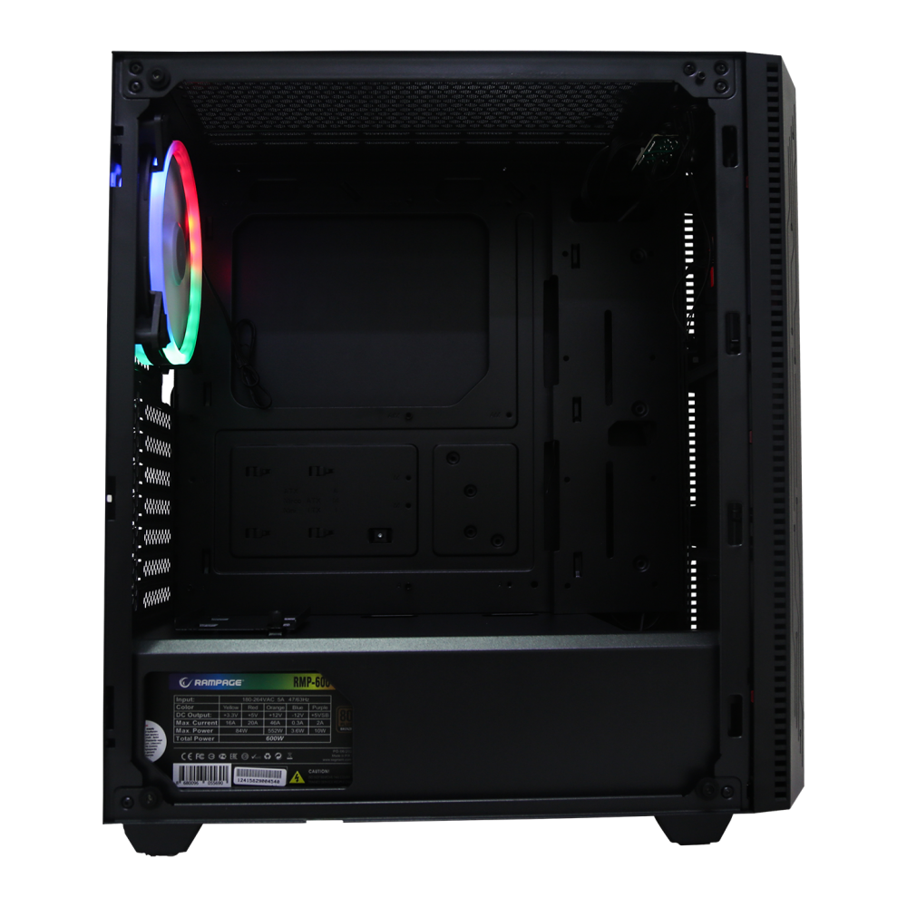GRAND 600W 80 Plus Bronze Temper Camlı 14cm RGB Fan+Led Şeritli Gaming Oyuncu Kasası - Rampage