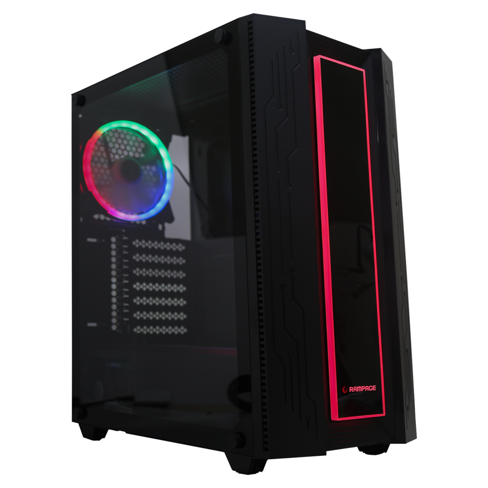 GRAND 600W 80 Plus Bronze Temper Camlı 14cm RGB Fan+Led Şeritli Gaming Oyuncu Kasası - Rampage