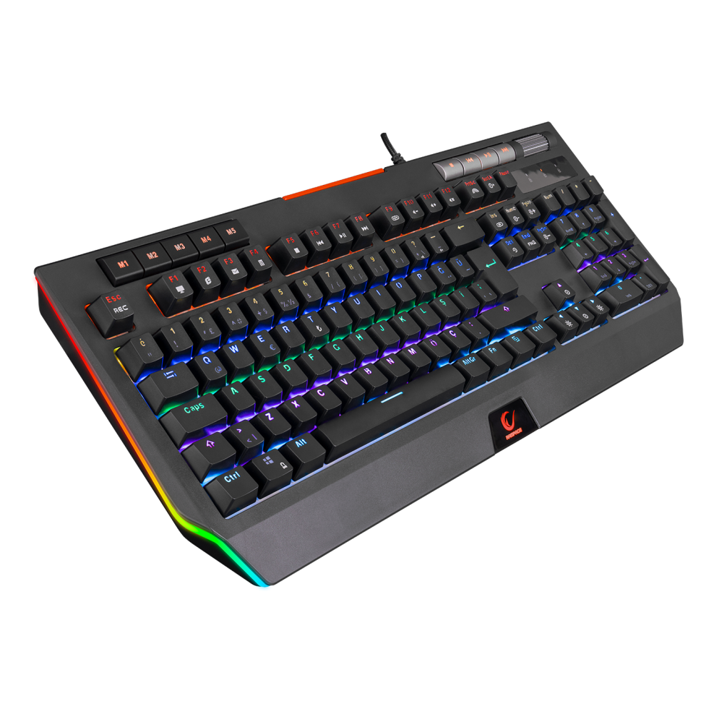 KB-R105 EXHERO Full RGB Ledli Outemu Blue Switch 5 Makro Tuşlu Standlı Türkçe Gaming Oyuncu Klavyesi