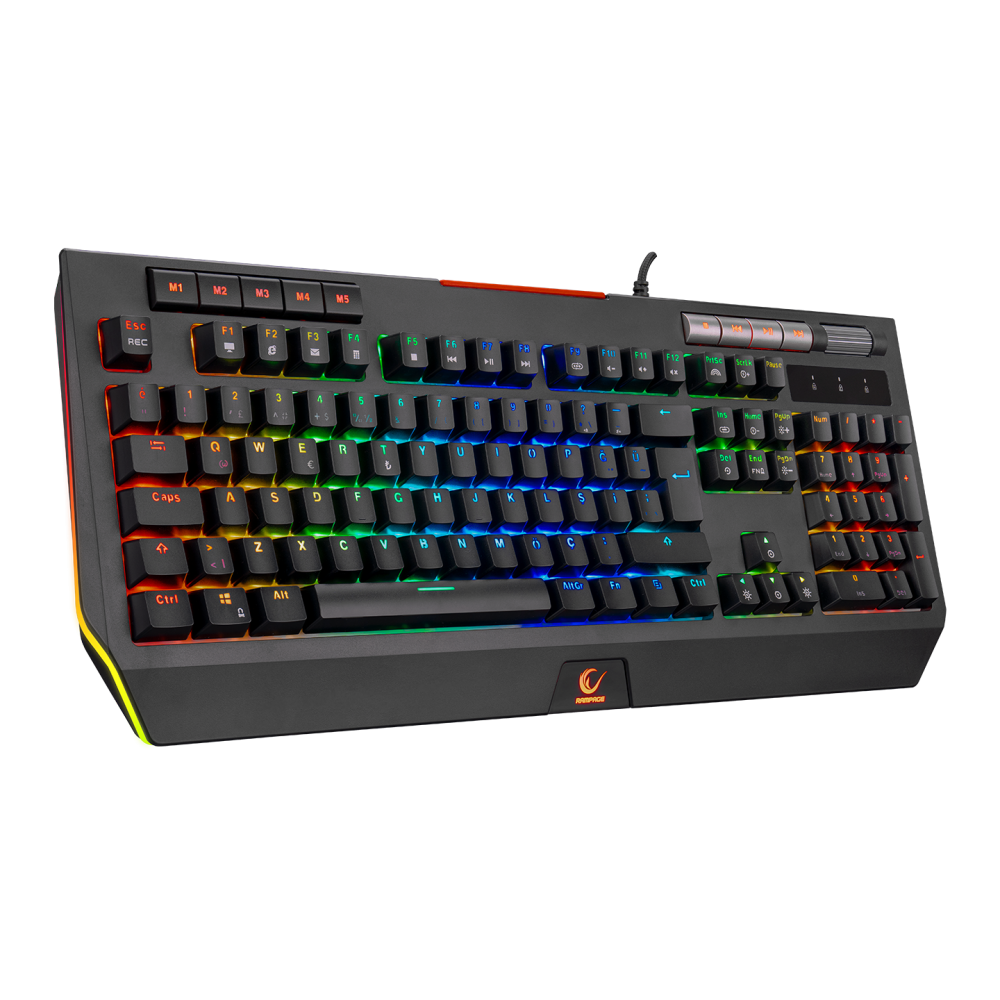 KB-R105 EXHERO Full RGB Ledli Outemu Blue Switch 5 Makro Tuşlu Standlı Türkçe Gaming Oyuncu Klavyesi