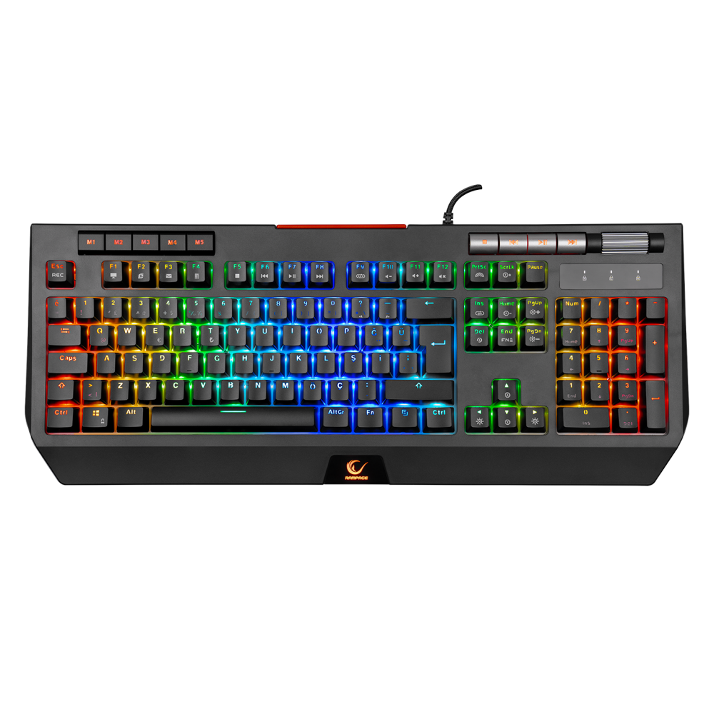 KB-R105 EXHERO Full RGB Ledli Outemu Blue Switch 5 Makro Tuşlu Standlı Türkçe Gaming Oyuncu Klavyesi