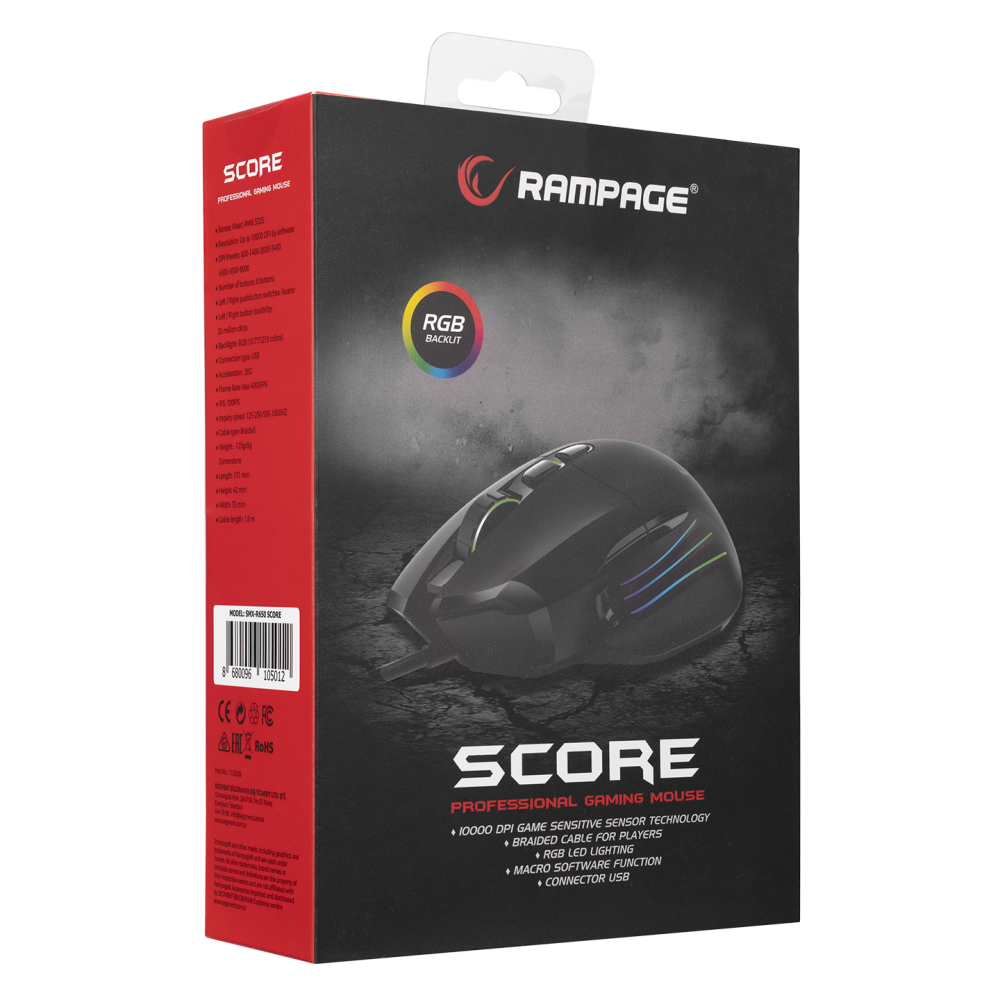 SMX-R650 SCORE Usb Siyah 10000 Dpi RGB Gaming Mouse - Rampage
