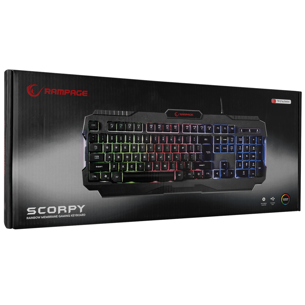 KB-RX5 SCORPY Gökkuşağı Aydınlatmalı USB Tam Türkçe Gaming Oyuncu Klavyesi - Rampage