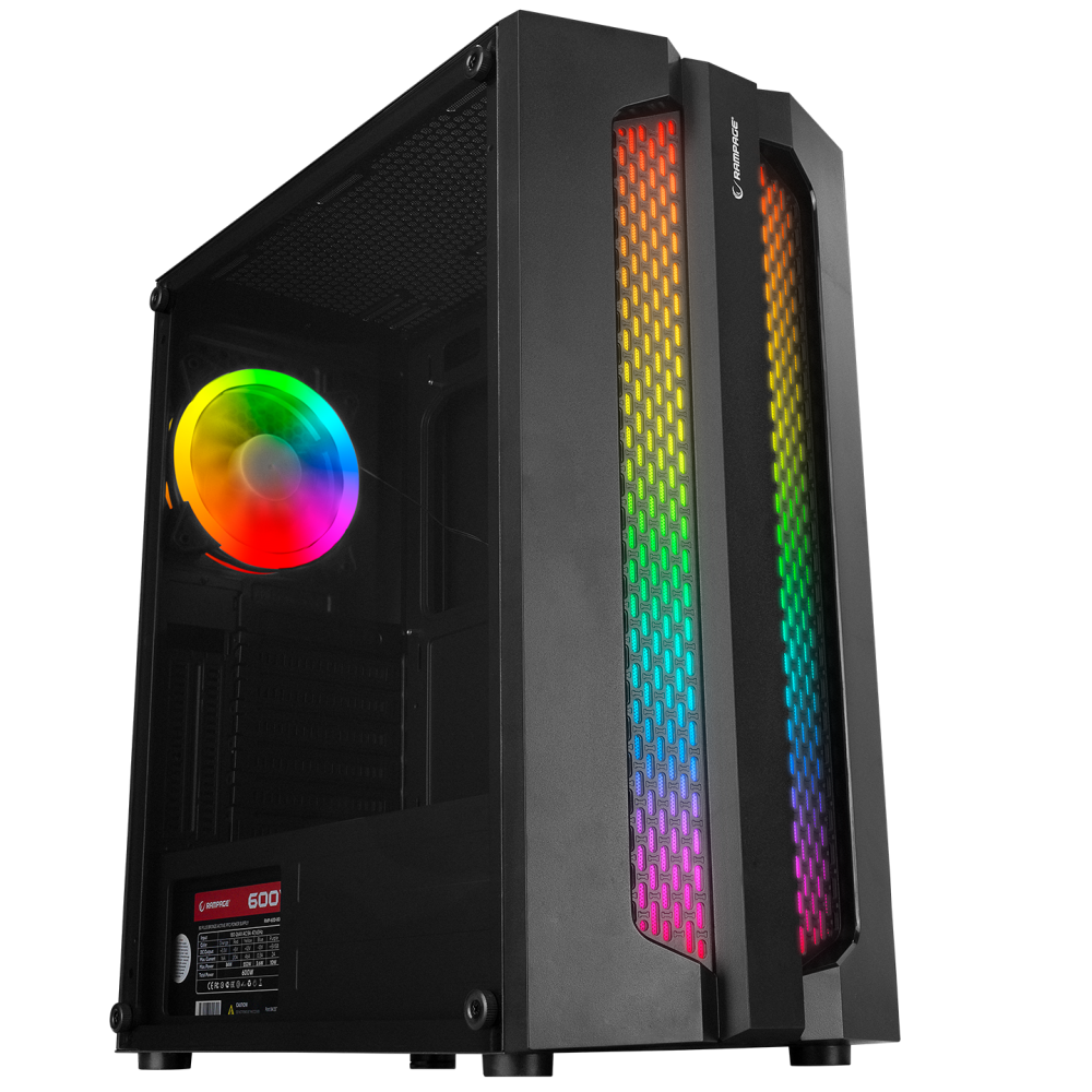 X-BASE Temper Camlı 600W 80 Plus Bronze ARGB Fanlı Gaming Oyuncu Kasası - Rampage
