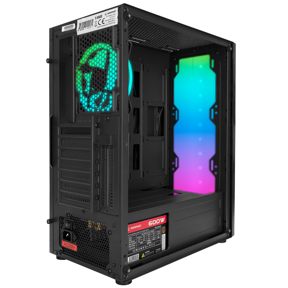 X-BASE Temper Camlı 600W 80 Plus Bronze ARGB Fanlı Gaming Oyuncu Kasası - Rampage