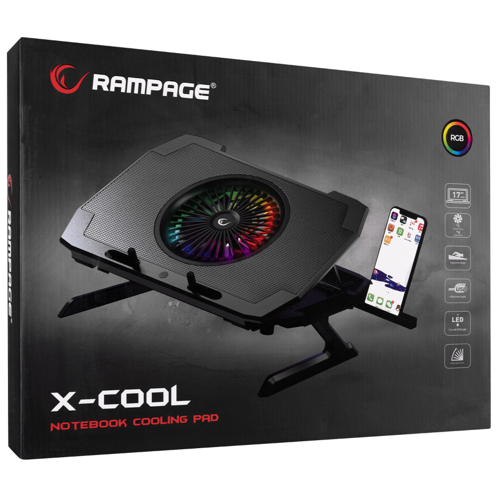 AD-RC21 X-CooL Siyah 5 Fanlı 10-18 RGB Işıklı Notebook Soğutucu Stand - Rampage