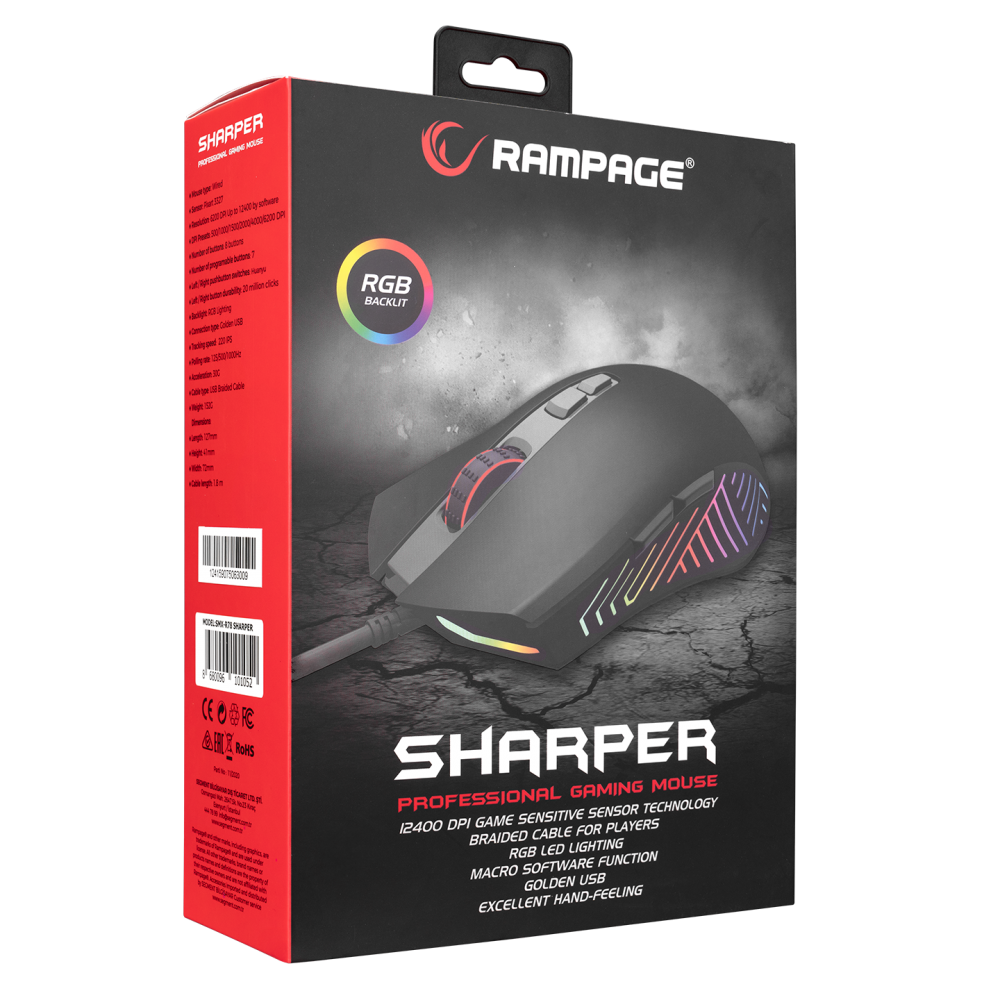 Smx-R78 Sharper 12400DPI Oyuncu Mouse - Siyah - Rampage