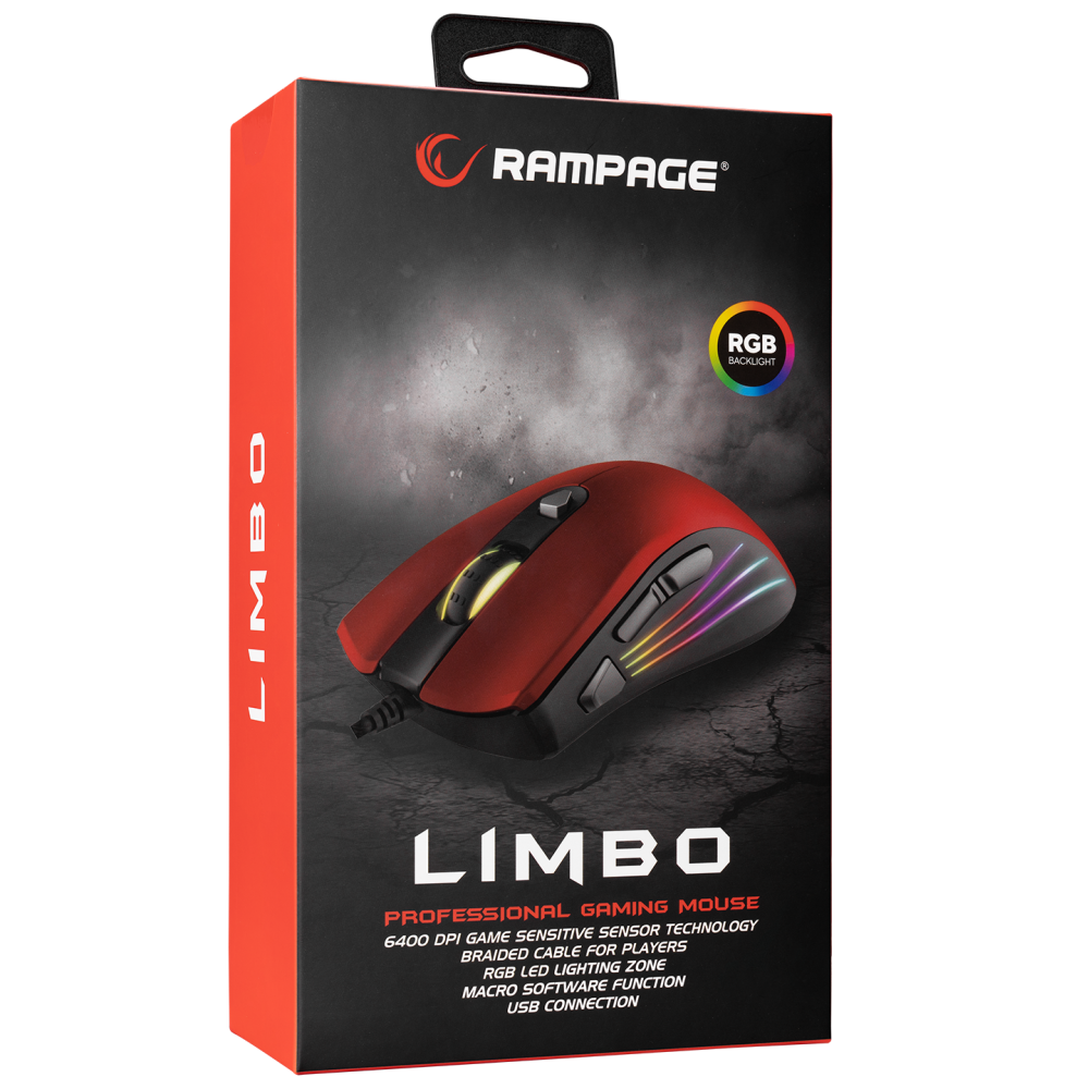 SMX-R33 LIMBO Makrolu Siyah/Kırmızı 6400dpi RGB Ledli Gaming Oyuncu Mouse - Rampage