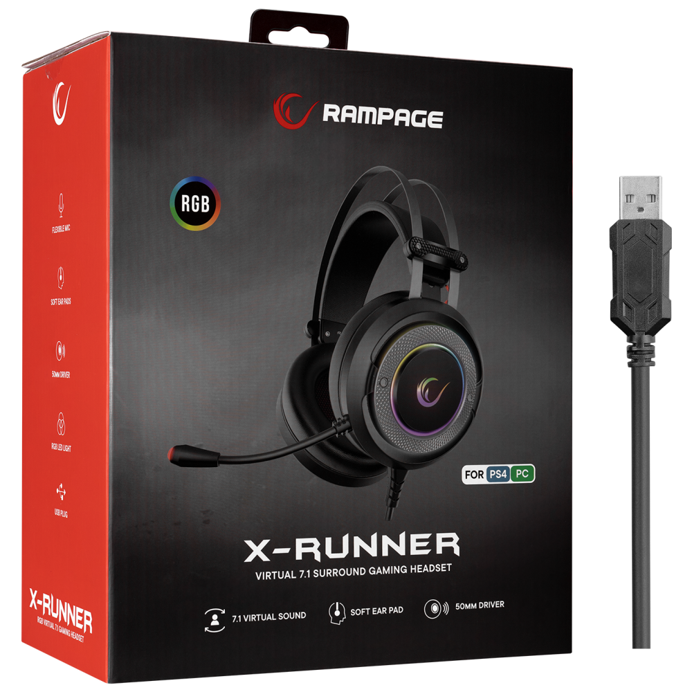 G7 X-RUNNER RGB 7.1 Oyuncu Kulaklığı - Siyah - Rampage