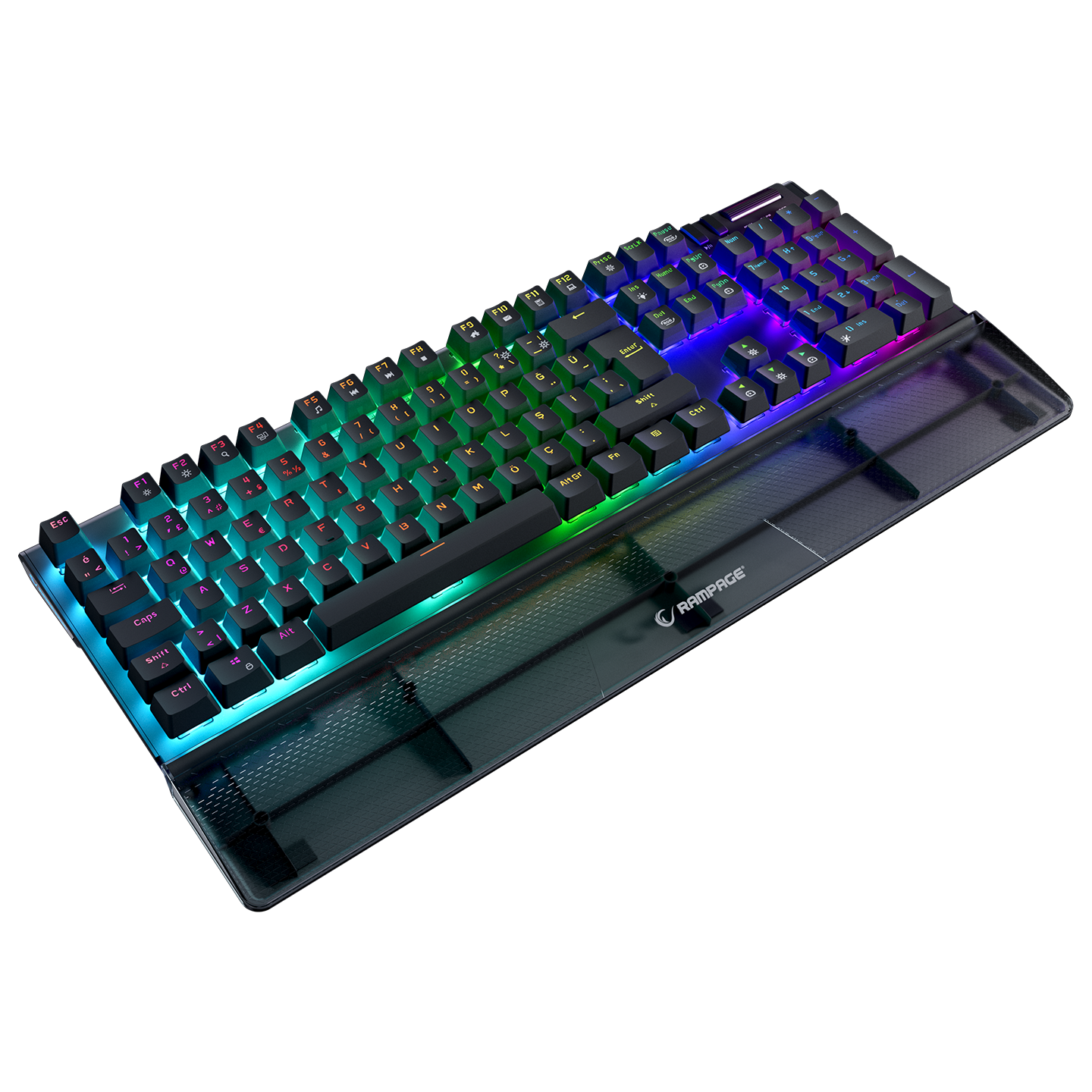 Carbon Siyah RGB Q Bilek Destekli Blue Switch Gaming Oyuncu Klavyesi - Rampage