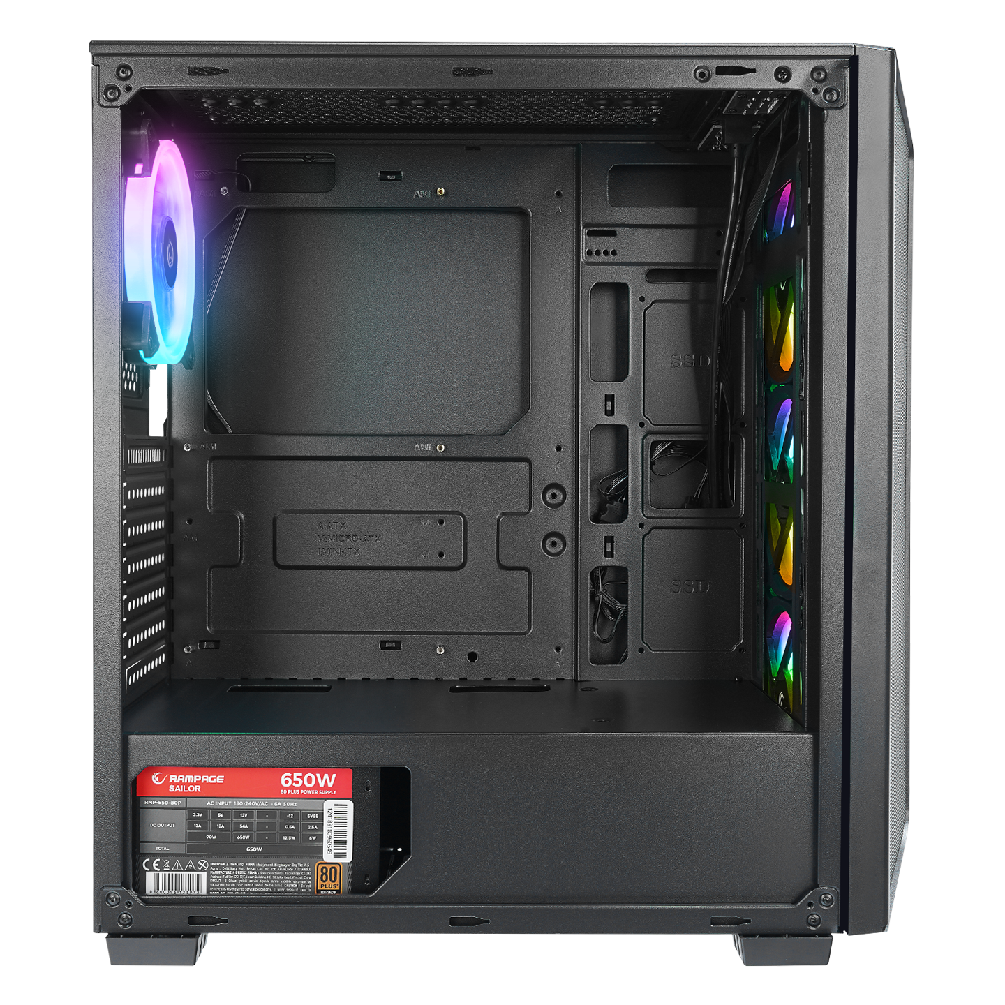 SAILOR Siyah 650W 80 Plus Bronze ATX Mid-T Gaming Oyuncu Kasası - Rampage