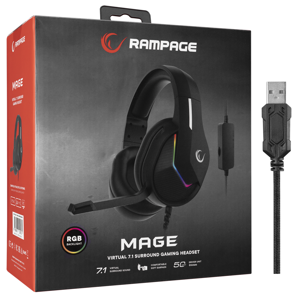 MAGE RGB 7.1 Oyuncu Kulaklığı - Siyah - Rampage