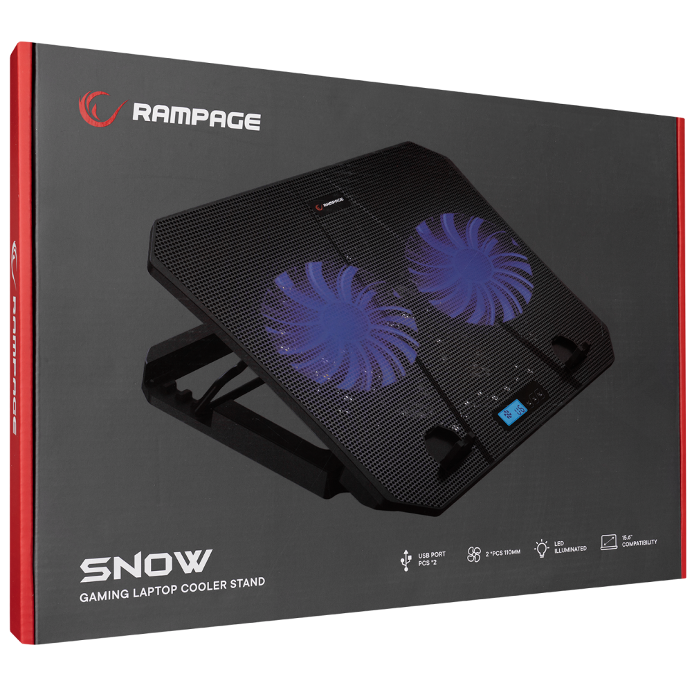 AD-RC44 SNOW Siyah 2 Fanlı LCD Göstergeli 15-17 Notebook Soğutucu Stand - Rampage
