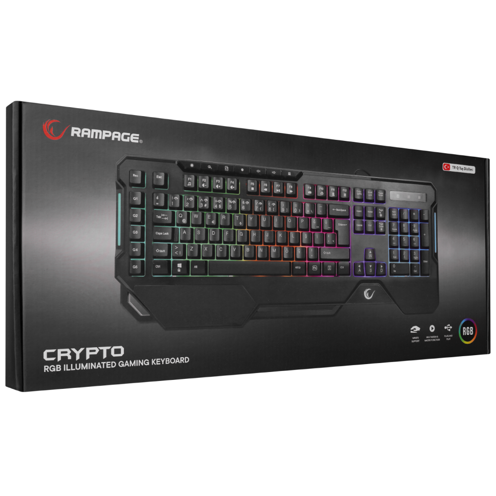 KB-R121 CRYPTO Siyah Usb RGB Aydınlatmalı Membrane Q Makrolu Gaming Oyuncu Klavye