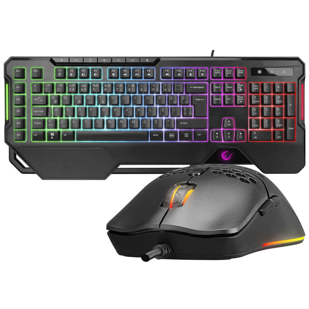 KM-R96 ELEMENTAL Siyah RGB Aydınlatmalı Q Oyuncu Multmedia Klavye ve 7200 dpi Mouse Gaming Set - Rampage