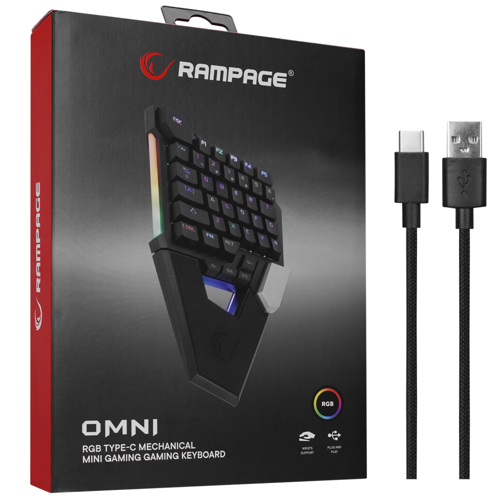 KB-277 OMNI Siyah Örgülü Type C RGB 6 Farklı Aydınlatma Modu Q Mini Gaming Oyuncu Klavyesi