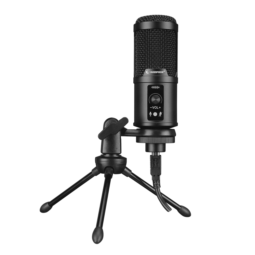 RA-MP65 X-FUSE Sıyah 1.5M USB Kablo Tripodlu Masaüstü Mikrofon - Rampage