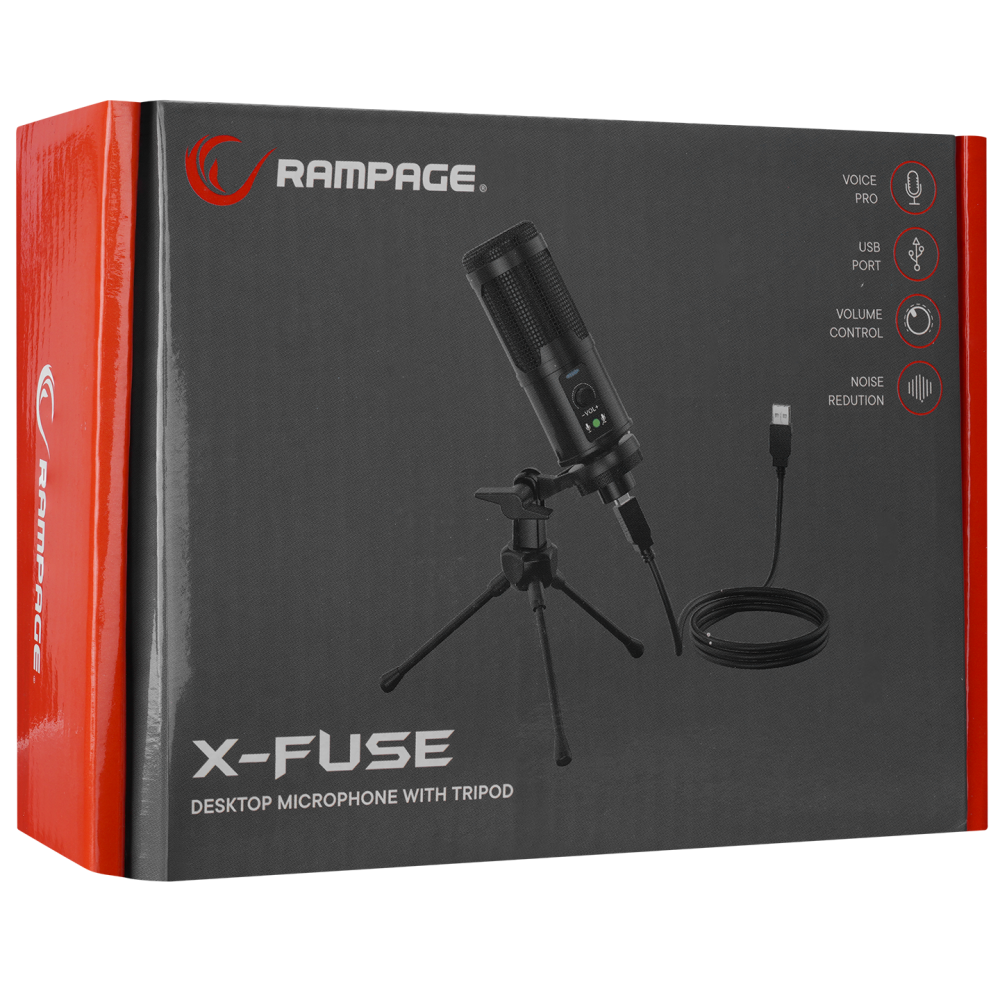 RA-MP65 X-FUSE Sıyah 1.5M USB Kablo Tripodlu Masaüstü Mikrofon - Rampage