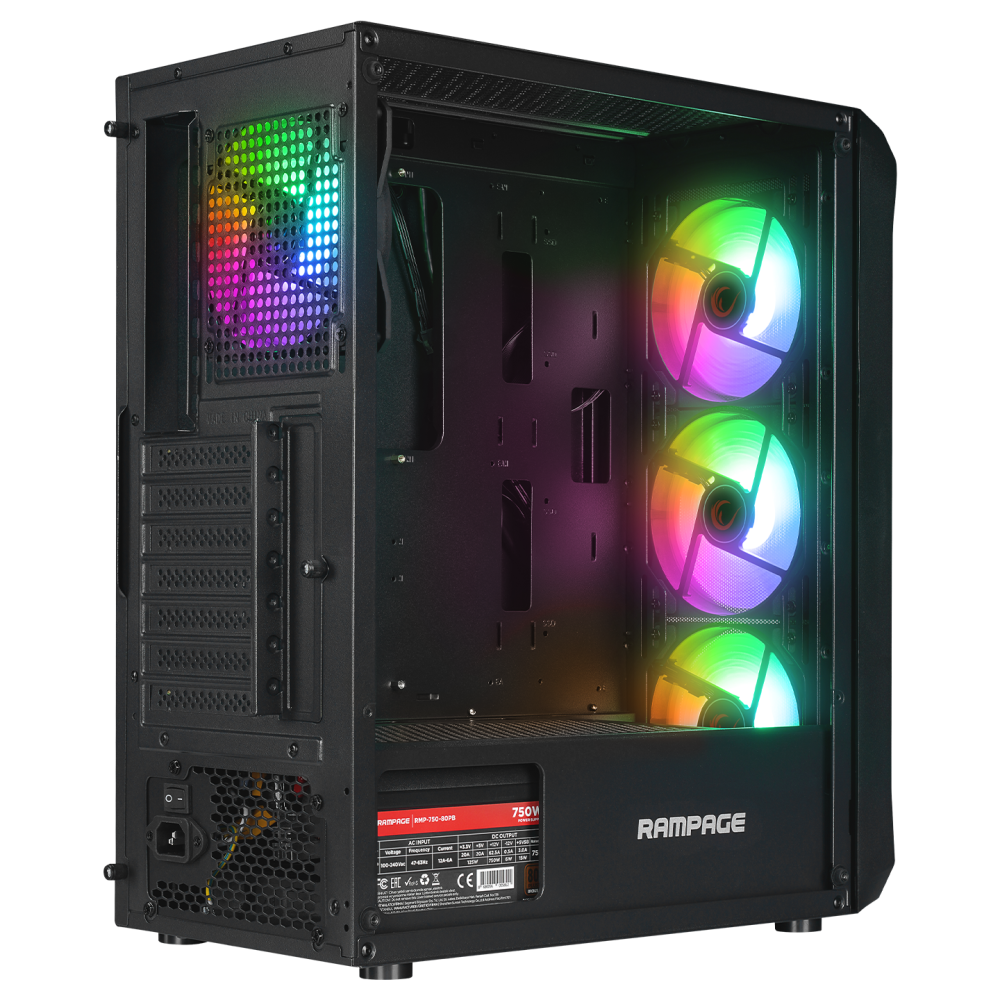 COMPACT 750W 80+ BRONZE Siyah 4*RGB Auto Fan E-ATX Mid-T Gaming Oyuncu Kasası - Rampage