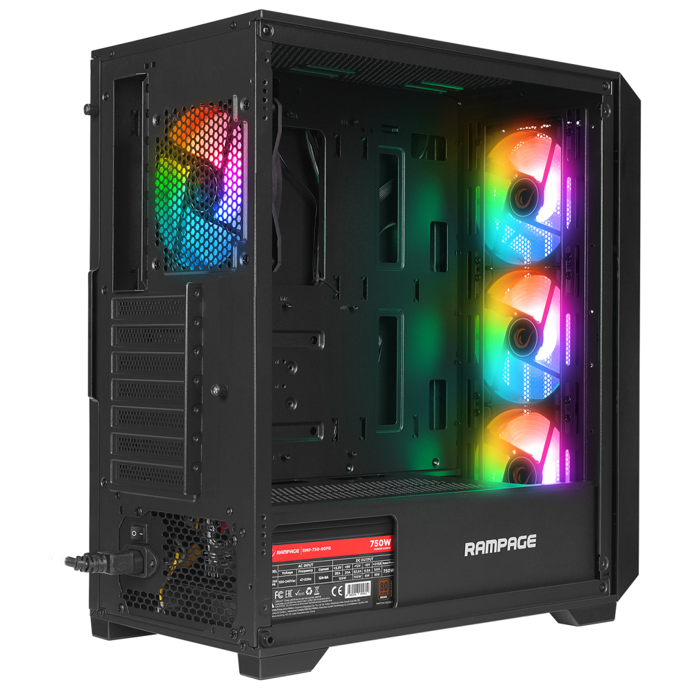 SPEAR 750W 80+ BRONZE Siyah 4*RGB Auto Fan ATX Mid-T Gaming Oyuncu Kasası - Rampage