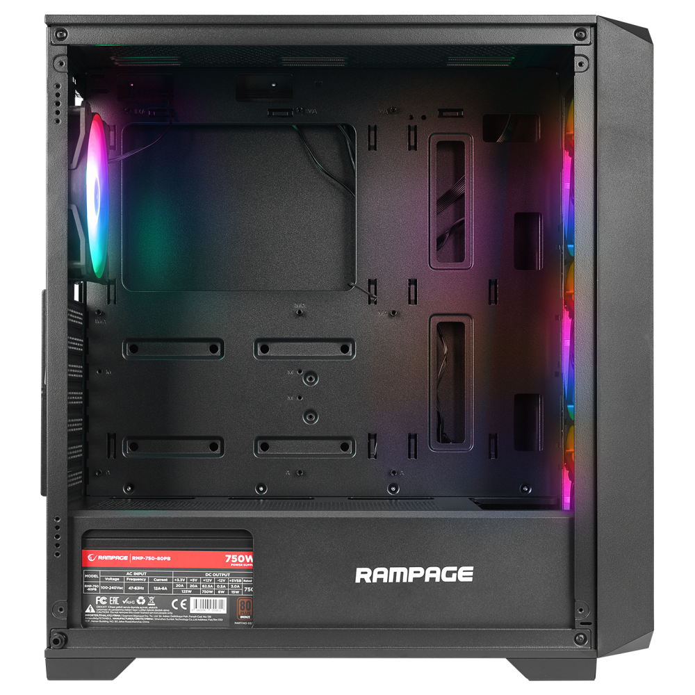 SPEAR 750W 80+ BRONZE Siyah 4*RGB Auto Fan ATX Mid-T Gaming Oyuncu Kasası - Rampage