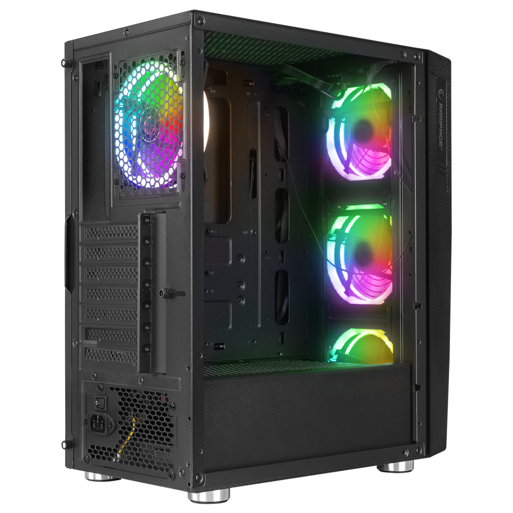 HACKER 650W 80+ BRONZE Siyah 4*RGB Auto Fan ATX Mid-T Gaming Oyuncu Kasası - Rampage