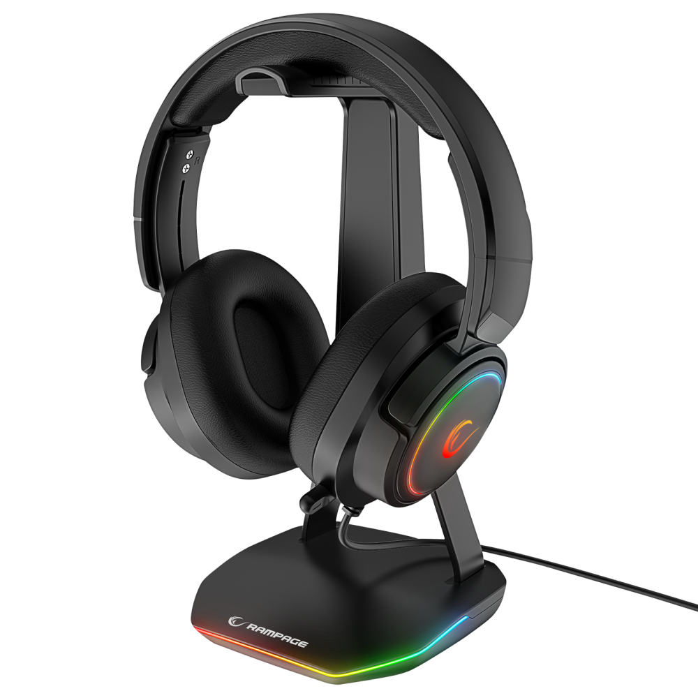 TOWER T14 Kulaklık İçin Stand RGB Işıklı 2*Usb Port Siyah - Rampage