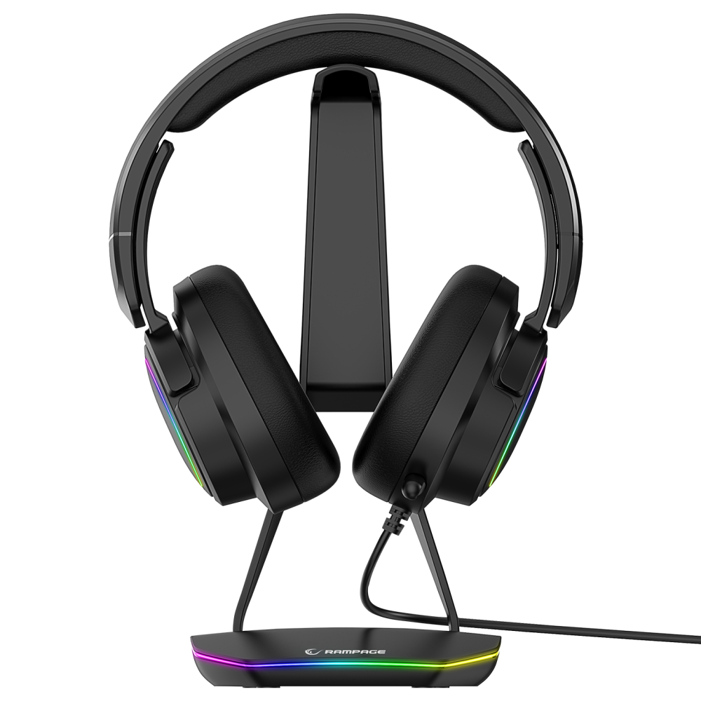 TOWER T14 Kulaklık İçin Stand RGB Işıklı 2*Usb Port Siyah - Rampage