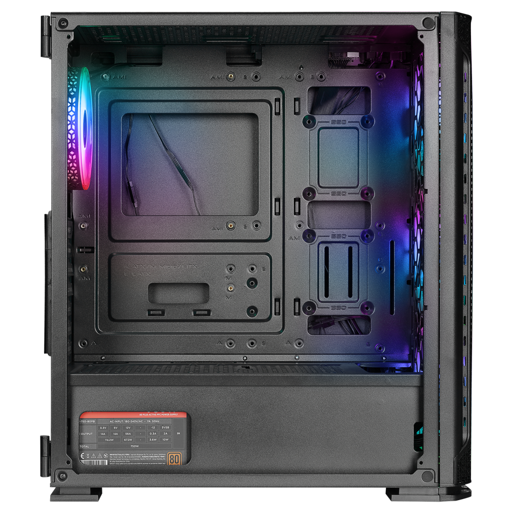 TRAPPER 750W 80+ BRONZE Manyetik Temperli Camlı 3*14cm+1*12cm ARGB E-ATX Mid-T Gaming Oyuncu Kasası - Rampage