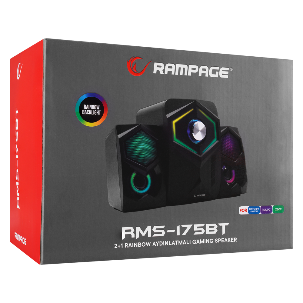 RMS-175BT 2+1 5W*2 Bluetooth+USB-TF-FM Rainbow Aydınlatmalı Gaming Speaker Hoparlör - Rampage