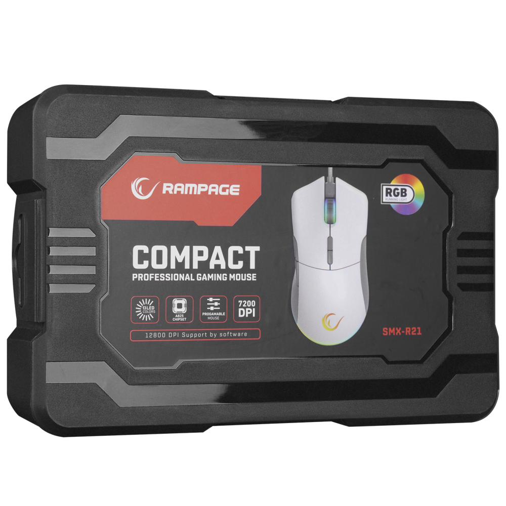 SMX-R21 COMPACT Usb Beyaz/Gri RGB Işıklı+Macro 7200dpi / 1000hz Gaming Oyuncu Mouse - Rampage