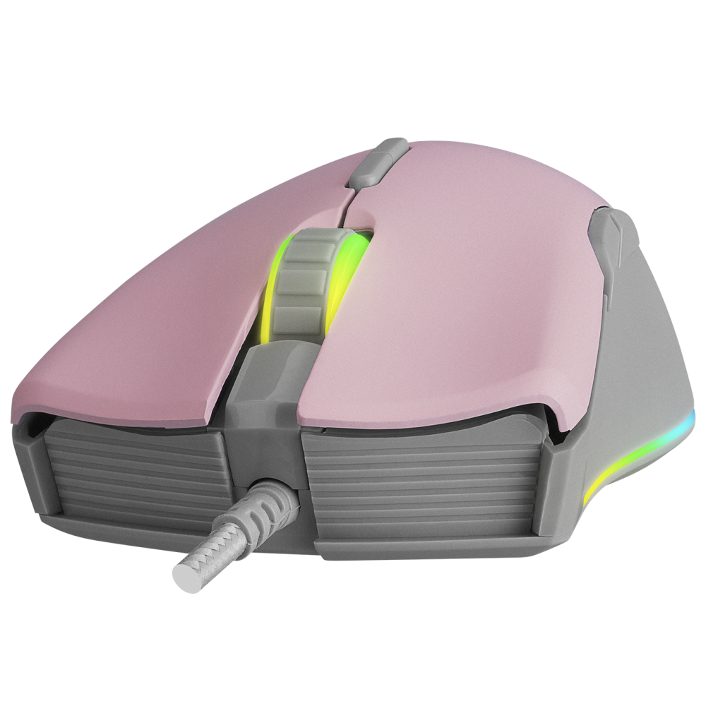 SMX-R21 COMPACT Usb Pembe/Gri RGB Işıklı+Macro 7200dpi / 1000hz Gaming Oyuncu Mouse - Rampage