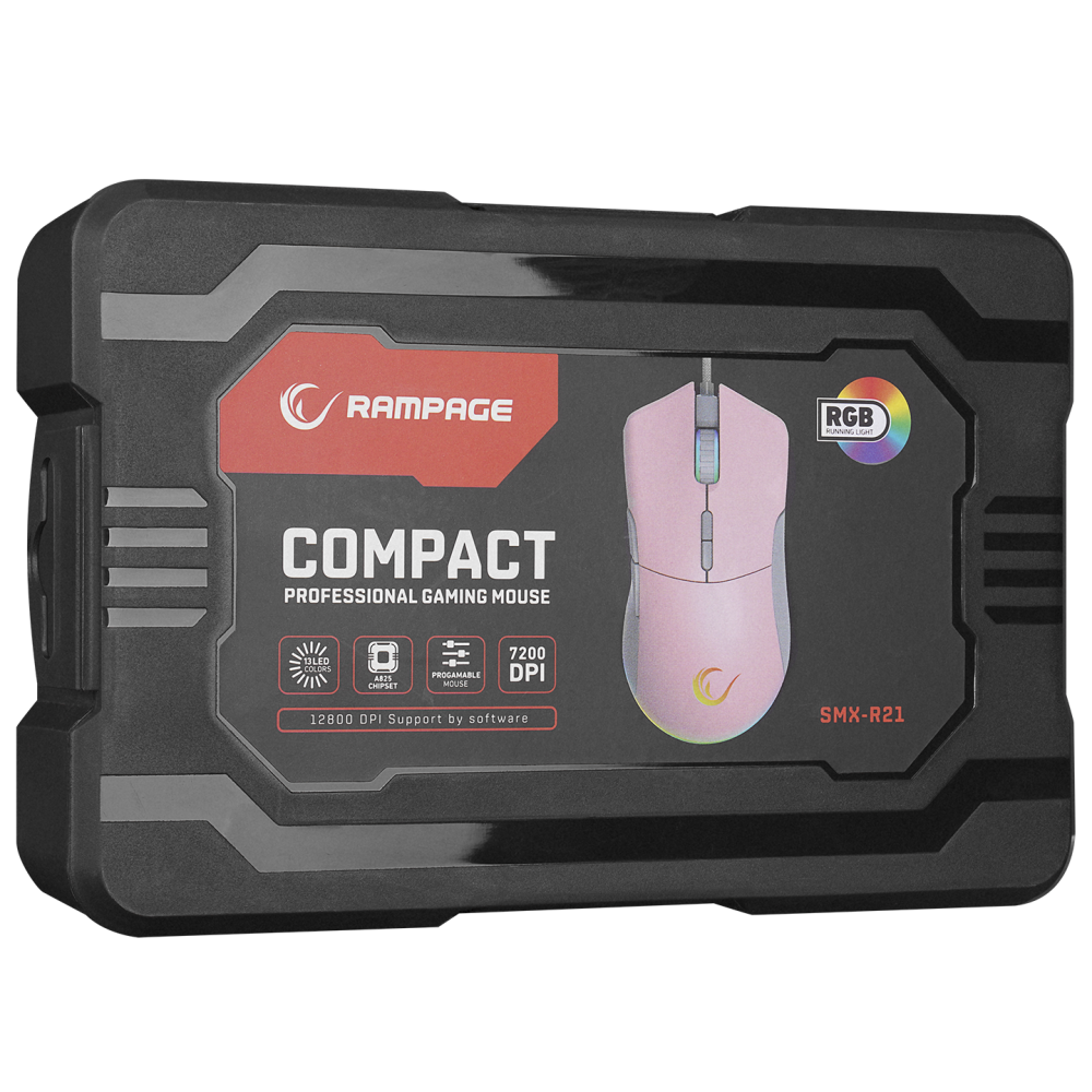 SMX-R21 COMPACT Usb Pembe/Gri RGB Işıklı+Macro 7200dpi / 1000hz Gaming Oyuncu Mouse - Rampage