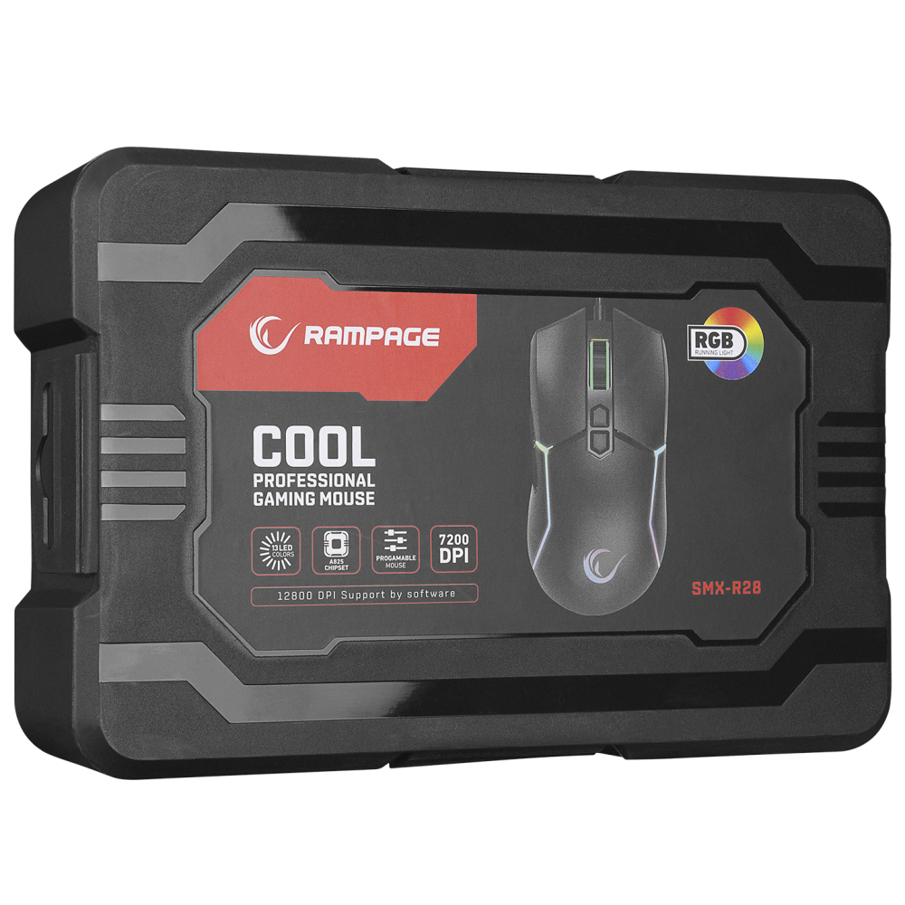 SMX-R28 COOL Usb Siyah RGB Işıklı+Macro 7200dpi / 1000hz Gaming Oyuncu Mouse - Rampage