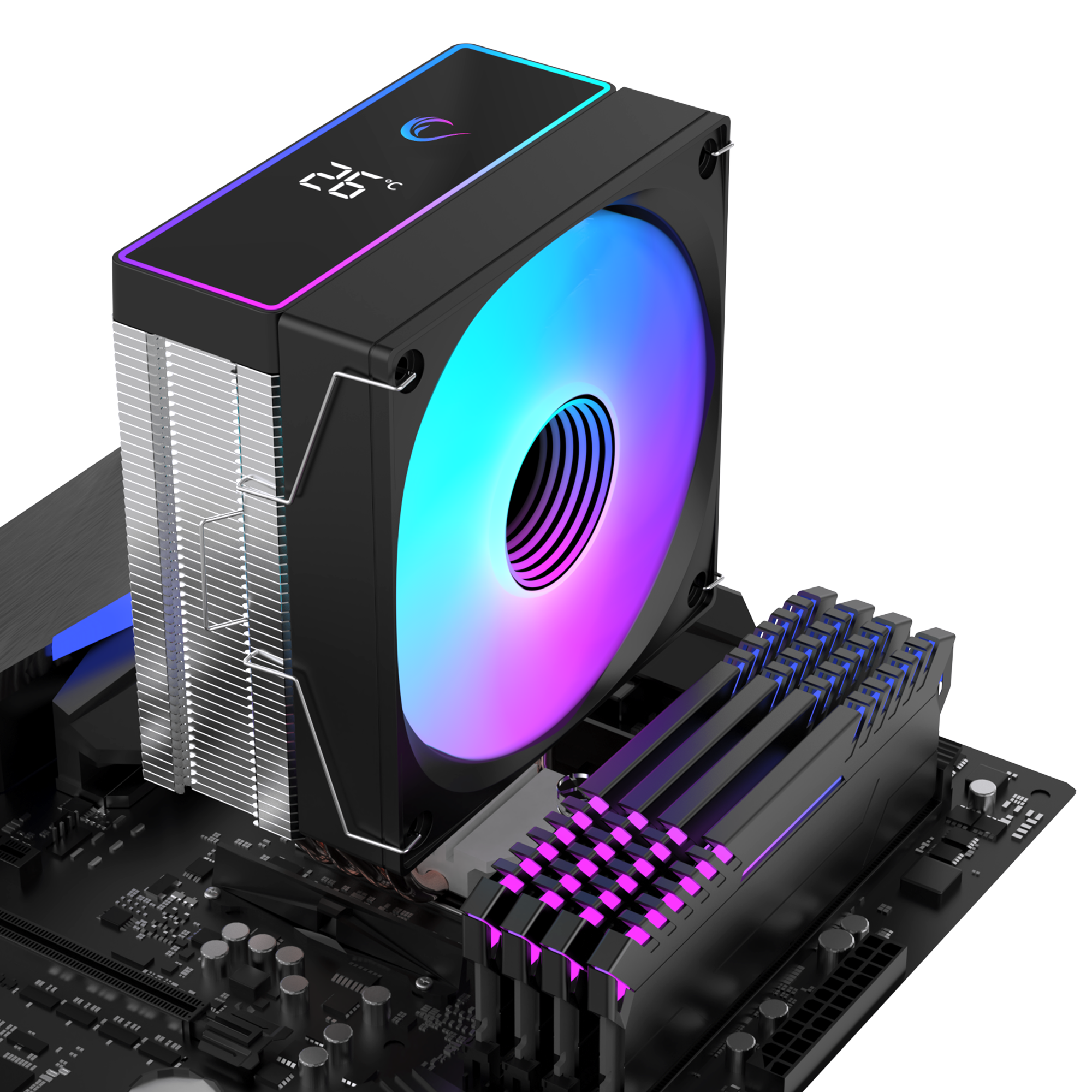 Octagon B70 63CFM 12cm ARGB Temperature Display AM5/LGA1700 Compatible Air Cooled CPU Fan-Black