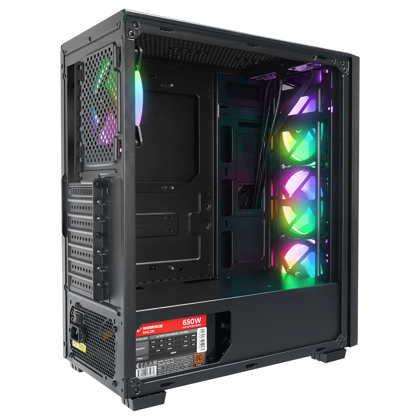 SAILOR Siyah 650W 80 Plus Bronze ATX Mid-T Gaming Oyuncu Kasası - Rampage
