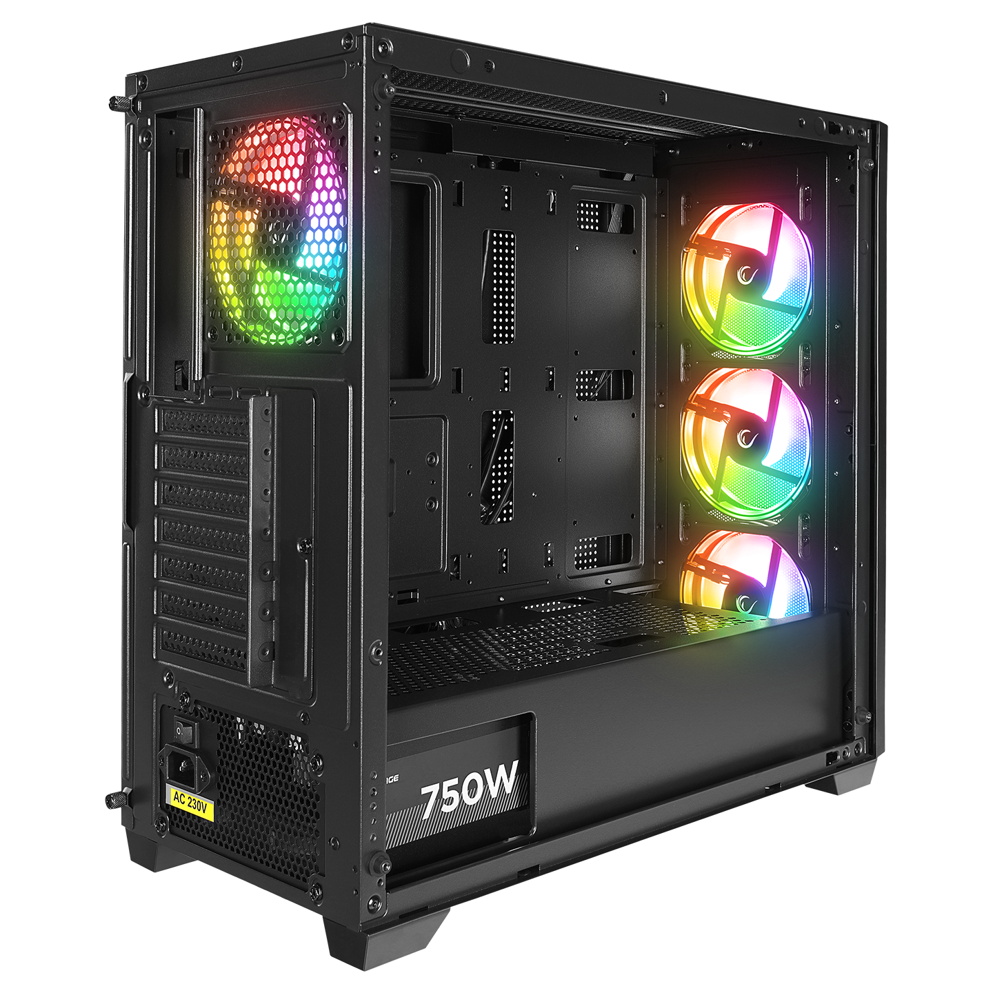 ELYSIAN MESH 750W 80 Plus Bronze Temperli Camlı Mid-T Siyah Oyuncu Kasası - Rampage