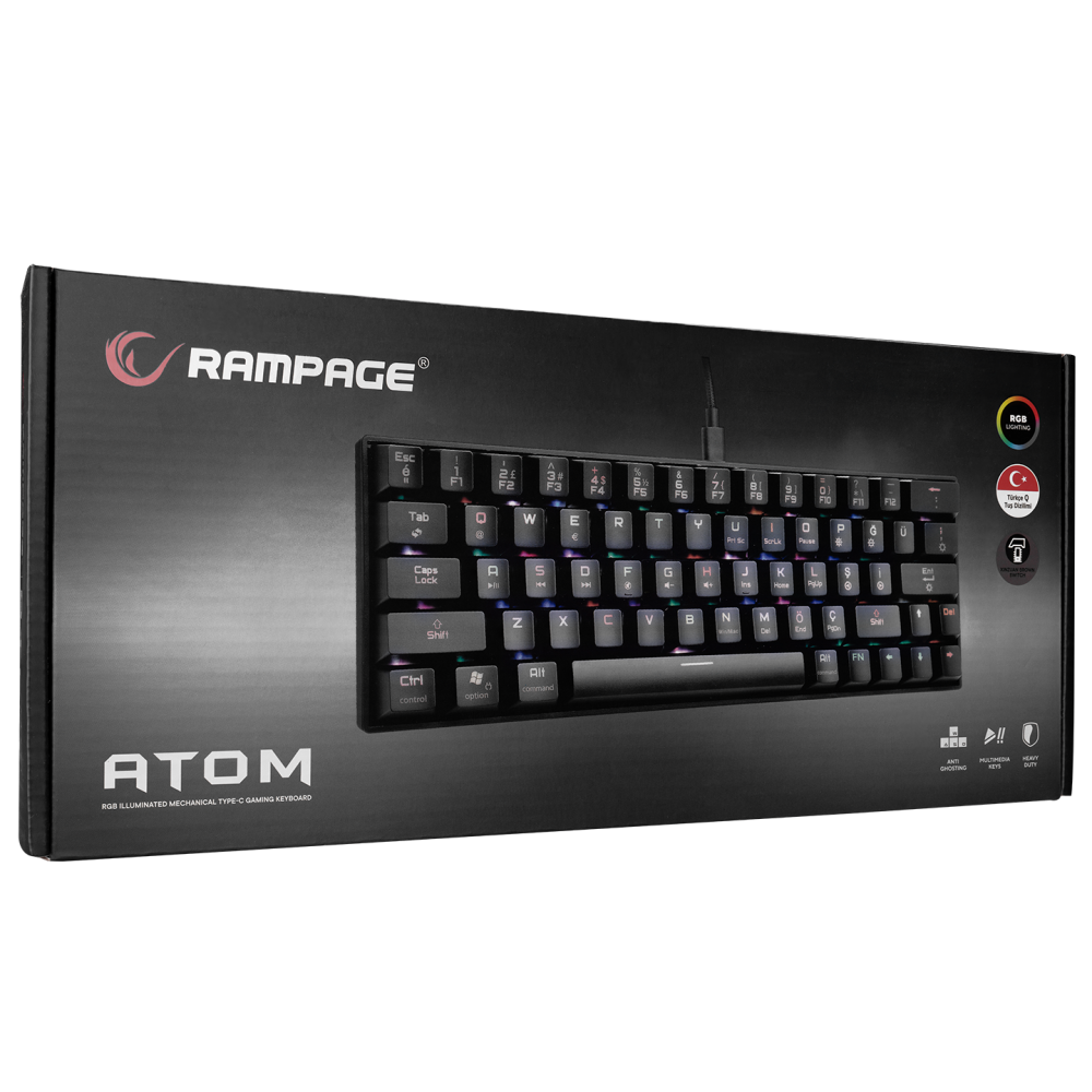 KB-RX63 ATOM Siyah Type-C Brown Switch Q 63 Tuşlu US Layout Mini Gaming Oyuncu Klavyesi - Rampage