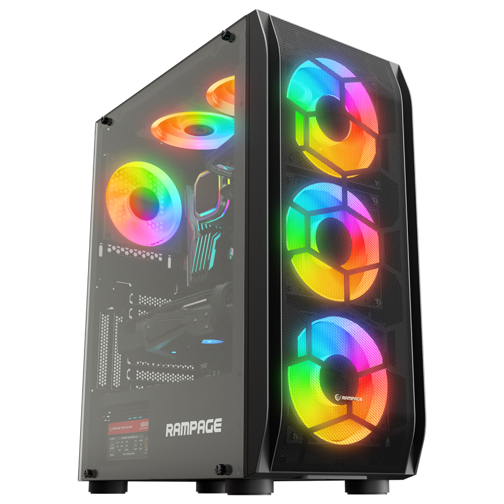 HOLLOW 650W 80+ 4*12cm ARGB Fan+Kontrolcü Temperli Camlı Mid-T Gaming Oyuncu Kasası - Rampage