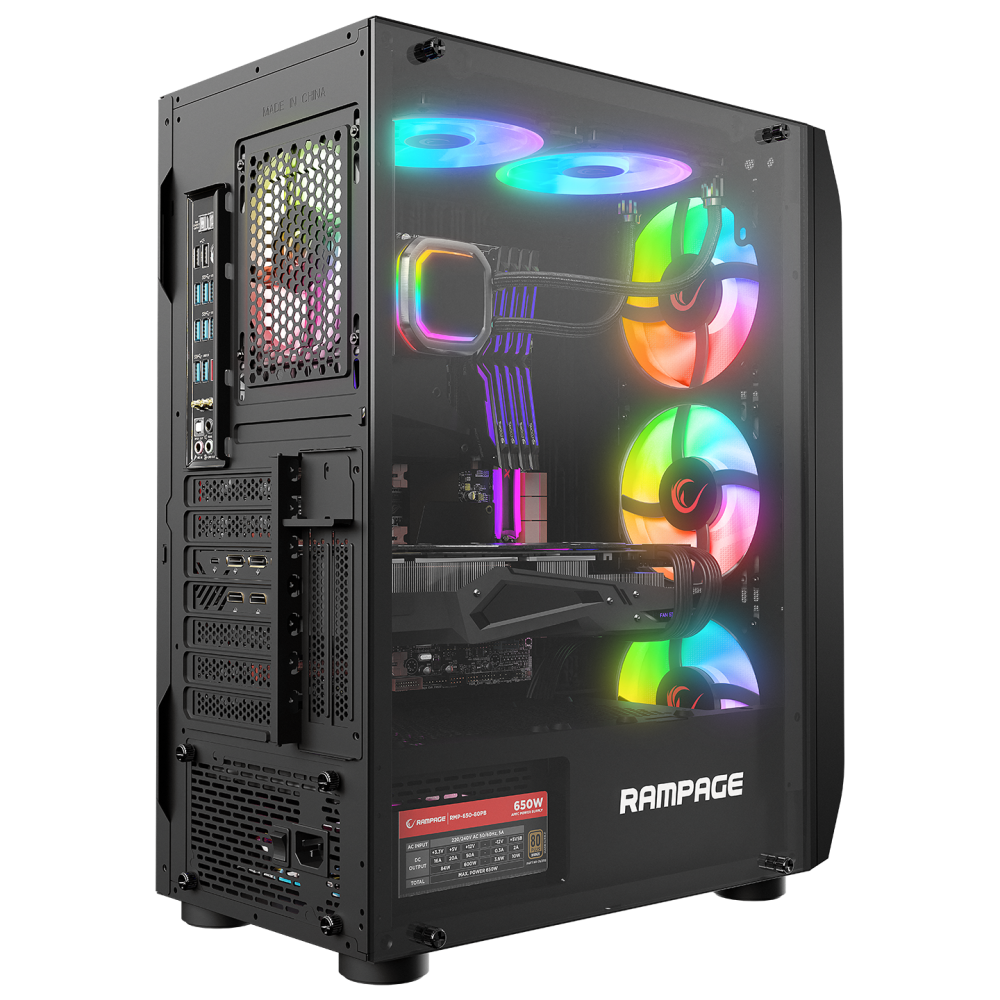 HOLLOW 650W 80+ 4*12cm ARGB Fan+Kontrolcü Temperli Camlı Mid-T Gaming Oyuncu Kasası - Rampage